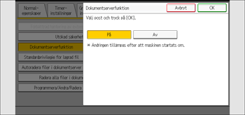 Bild av användarpanelens skärm
