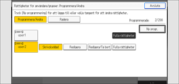 Bild av användarpanelens skärm