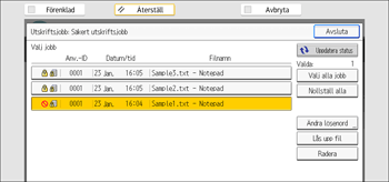 Bild av användarpanelens skärm