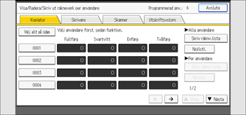 Bild på användarpanelens skärm