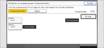 Bild av användarpanelens skärm