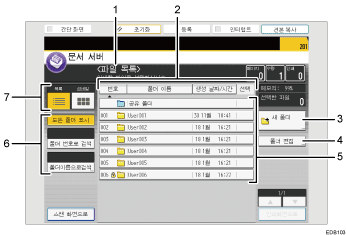 조작 패널 화면 그림(번호로 각 부분 표시)