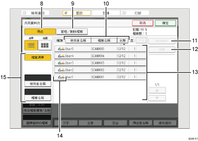 操作面板畫面說明圖編號標註說明圖