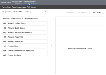 Illustration de l'écran du panneau de commande