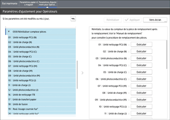 Illustration de l'écran du panneau de commande