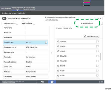 Illustrazione della schermata sul pannello di controllo