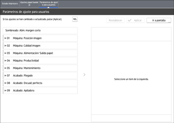 Ilustración de la pantalla del panel de mandos