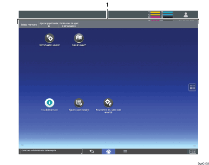 Ilustración con llamadas numeradas de la pantalla del panel de mandos