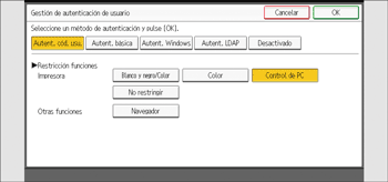 Ilustración de la pantalla del panel de mandos