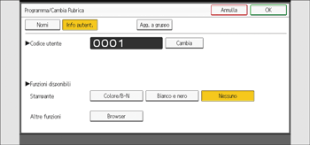 Illustrazione della schermata sul pannello di controllo