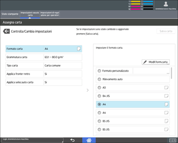 Illustrazione della schermata sul pannello di controllo