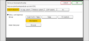 Illustrasjon av betjeningspanelet