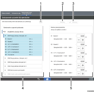 Ilustracja ekranu panela oznaczona numerowanymi odsyłaczami