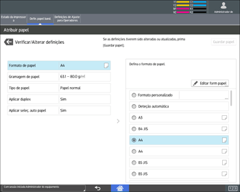 Ilustração do ecrã do painel de operação