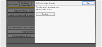 Ilustração do ecrã do painel de operação