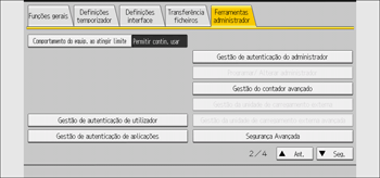 Ilustração do ecrã do painel de operação