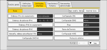 Ilustração do ecrã do painel de operação