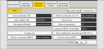 Ilustração do ecrã do painel de operação