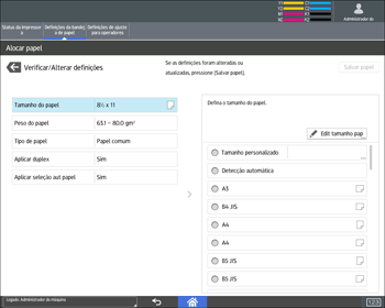 Ilustração da tela do painel de operação