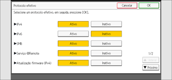 Ilustração da tela do painel de operação