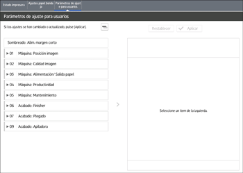 Ilustración de la pantalla del panel de mandos