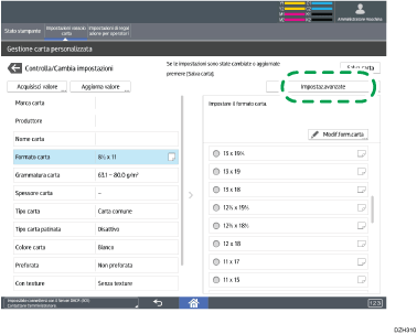 Illustrazione della schermata sul pannello di controllo
