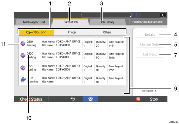 Operation panel screen illustration numbered callout illustration