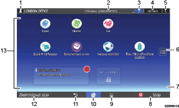 Číslovaná ilustrace ovládacího panelu zařízení