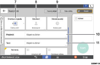 Číslovaná ilustrace ovládacího panelu zařízení