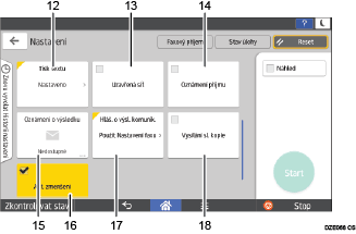 Číslovaná ilustrace ovládacího panelu zařízení