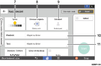 Číslovaná ilustrace ovládacího panelu zařízení