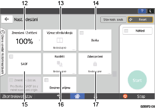 Číslovaná ilustrace ovládacího panelu zařízení
