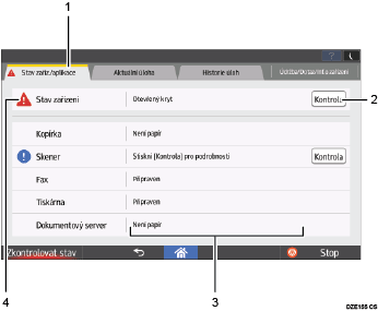 Číslovaná ilustrace displeje ovládacího panelu