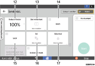 Nummereret illustration af skærmbilledet på betjeningspanelet