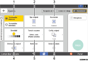 Ilustración con llamadas numeradas de la pantalla del panel de mandos