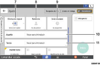 Ilustración con llamadas numeradas de la pantalla del panel de mandos