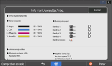Ilustración de la pantalla del panel de mandos