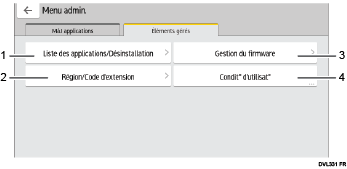 Illustration de l'écran du panneau de commande
