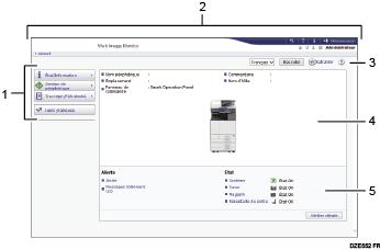 Illustration de l'écran du navigateur Web avec légende numérotée