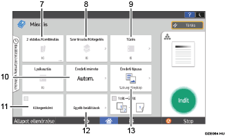 Kezelőpanel képernyőjének számozott jelölésű illusztrálása