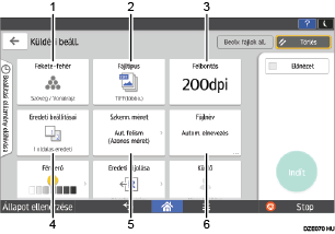 Kezelőpanel képernyőjének számozott jelölésű illusztrálása