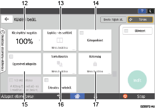 Kezelőpanel képernyőjének számozott jelölésű illusztrálása