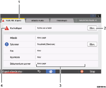 Kezelőpanel képernyőjének számozott jelölésű illusztrálása