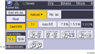 Genummerde afbeelding van het scherm van het bedieningspaneel