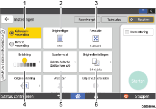Genummerde afbeelding van het scherm van het bedieningspaneel
