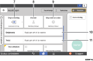 Genummerde afbeelding van het scherm van het bedieningspaneel
