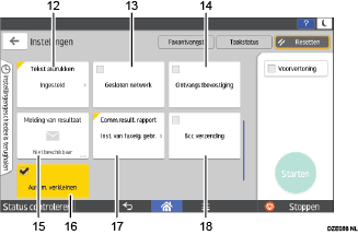 Genummerde afbeelding van het scherm van het bedieningspaneel