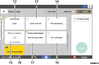 Illustrasjon av betjeningspanelet med nummererte bildetekster