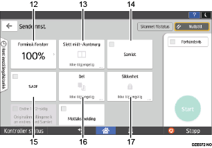 Illustrasjon av betjeningspanelet med nummererte bildetekster