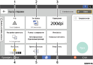 Иллюстрация экрана панели управления с пронумерованными сносками